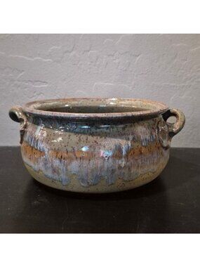 Handcrafted Ceramic Two-Handled Bowl Earthy Glaze Finish Rustic  Unique Artisan